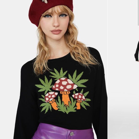 Mushroom knitted sweater cardigan throw over shroom y2k retro current mood 70s - Picture 1 of 5